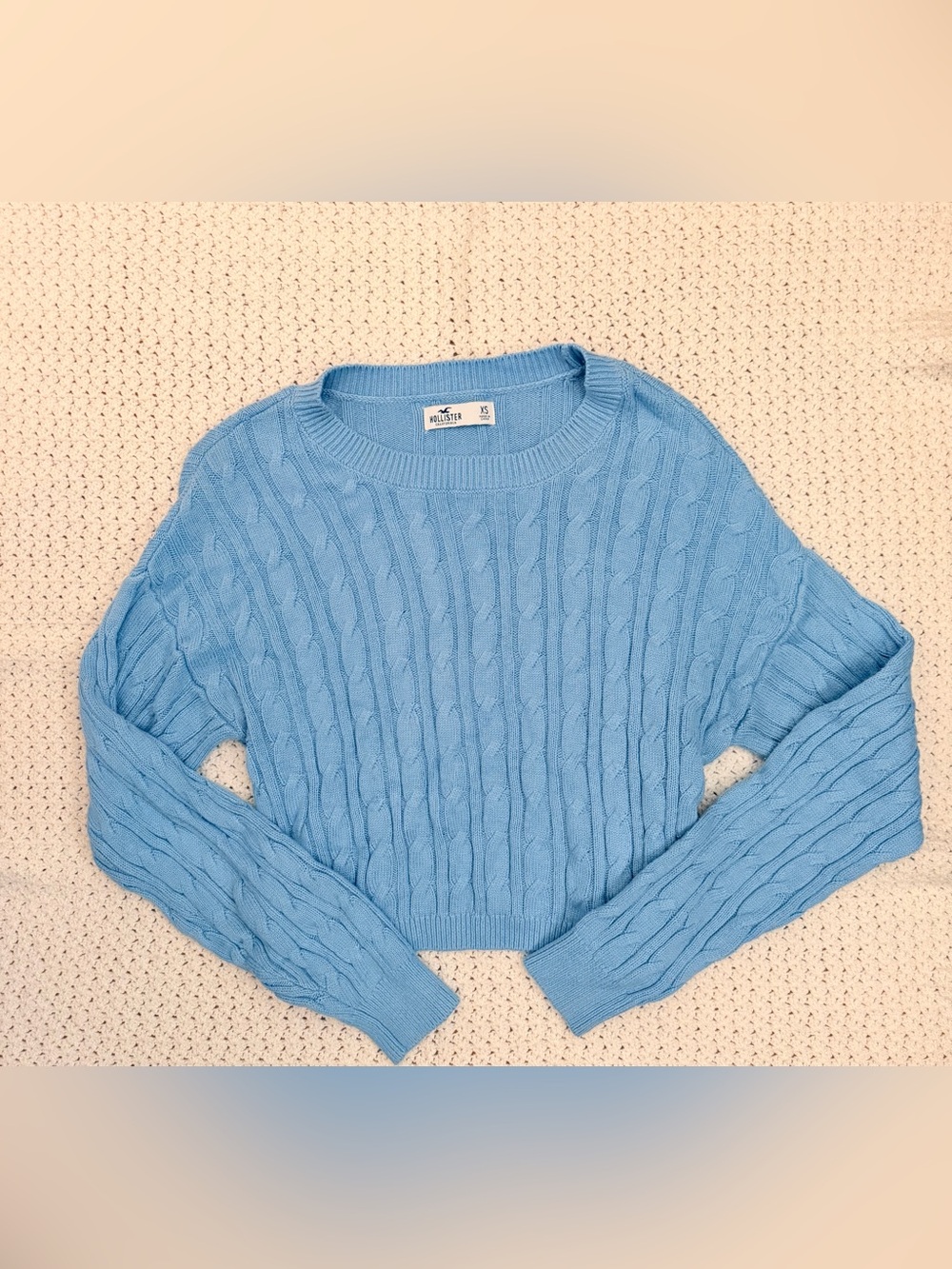 Hollister Light Blue Cable Knit Cropped Sweater